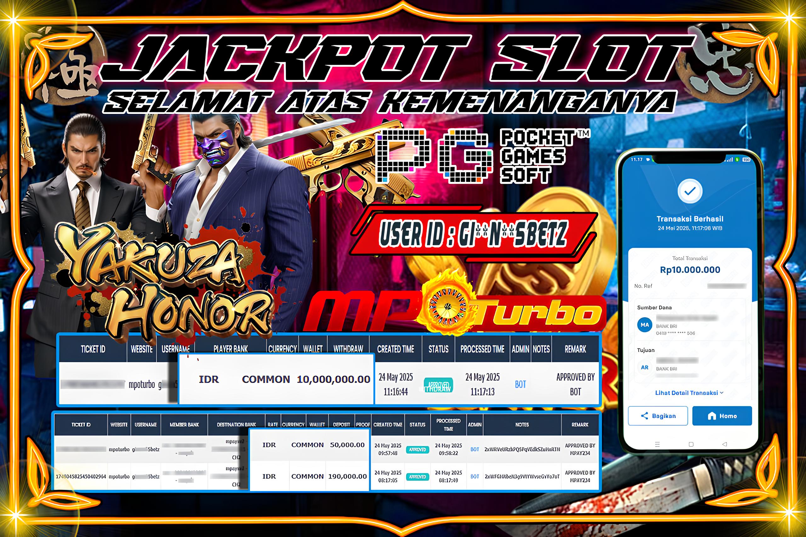 MPOTURBO JACKPOT SLOT YAKUZA HONOR - PG SOFT Rp 10,000,000.00,- LUNAS